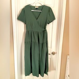 Olive Green Side Tie Wrap Dress